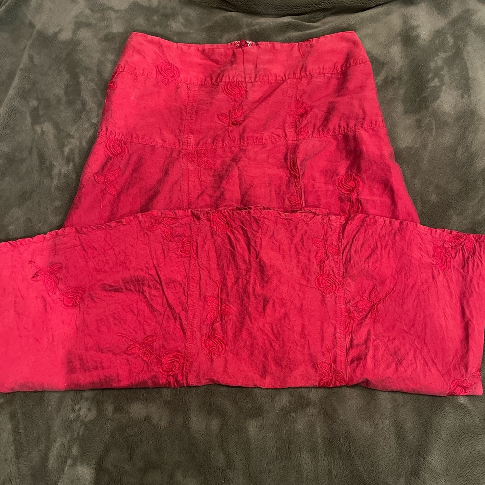 Vibrant Red A-Line Midi Skirt with Ruched Detail